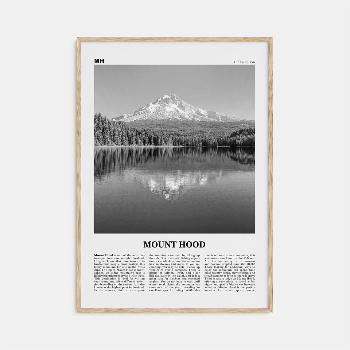 Mount Hood Black and White Travel Poster Print