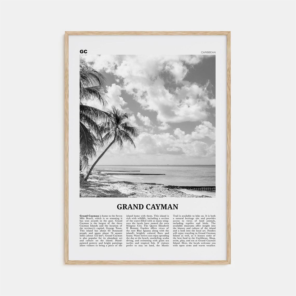 Grand Cayman Black and White Travel Poster, Caribbean