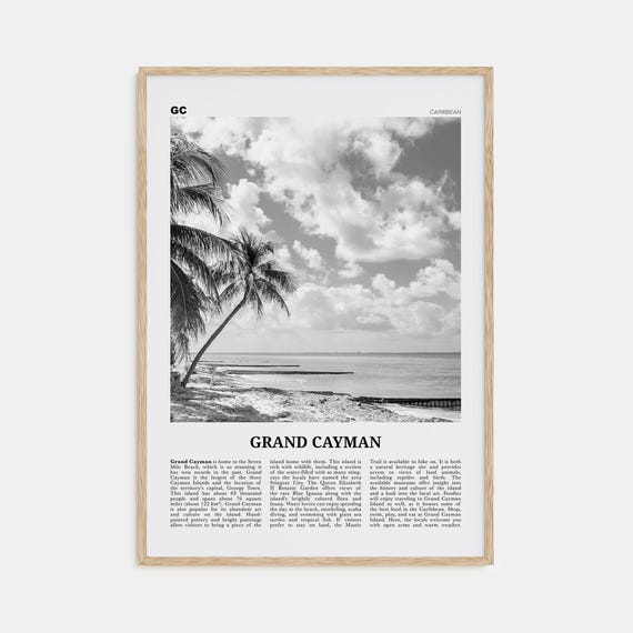Grand Cayman Black and White Travel Poster, Caribbean