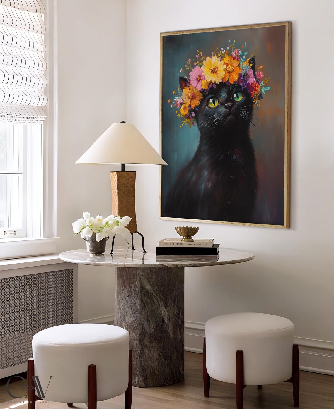 Black Cat Flower Crown Colorful Oil Painting Pet Portrait Wall Art - Image 4