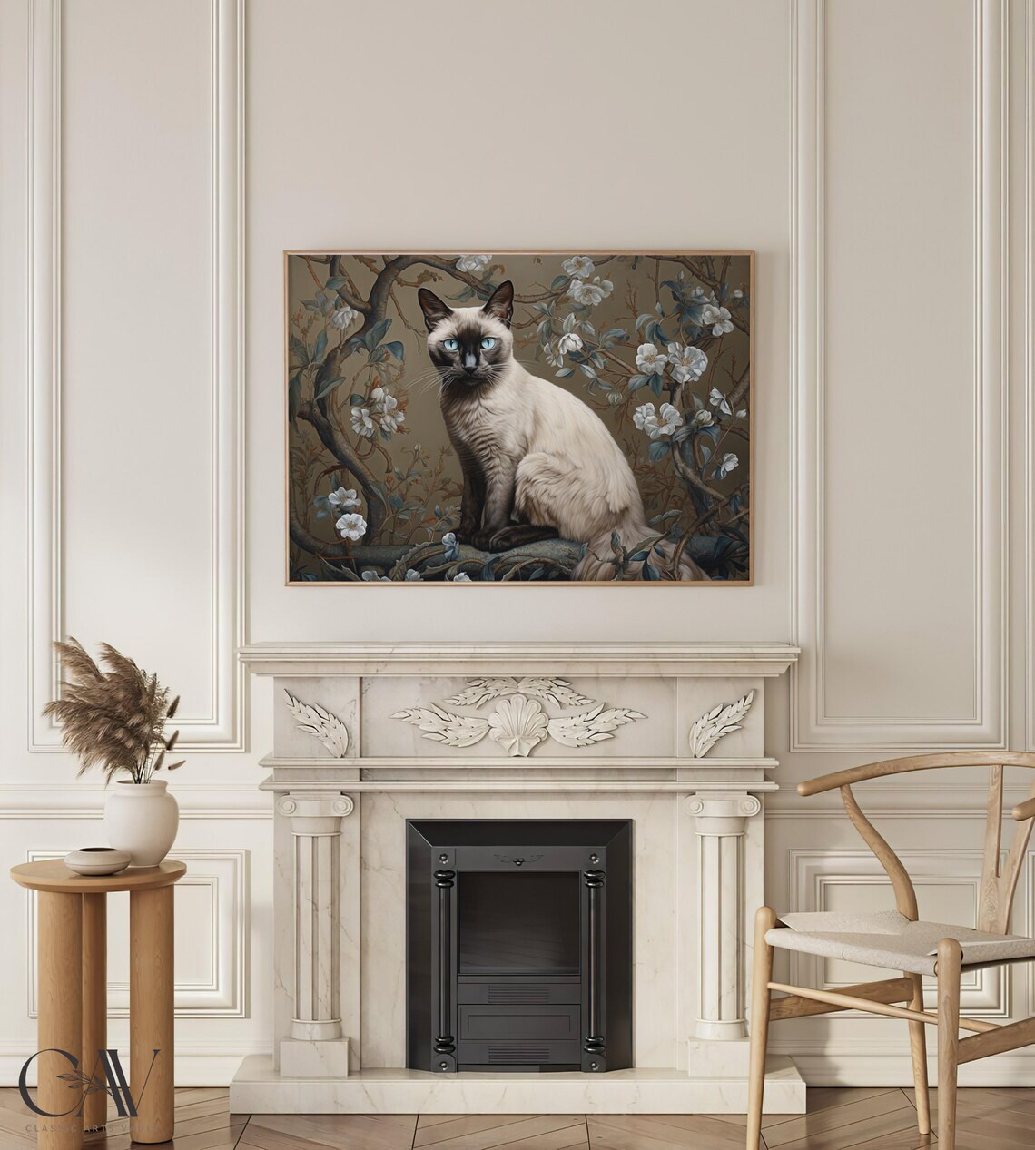 Siamese Cat With Blue Eyes Among White Blossom Branches Poster - Image 4