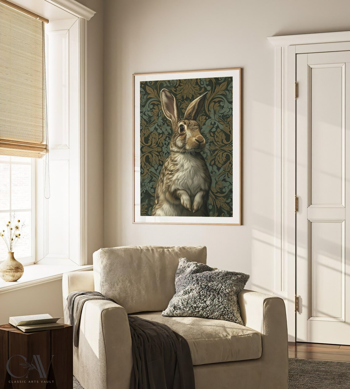 Bunny Rabbit Portrait Dark Botanical Vintage Oil Paint Poster - Image 3