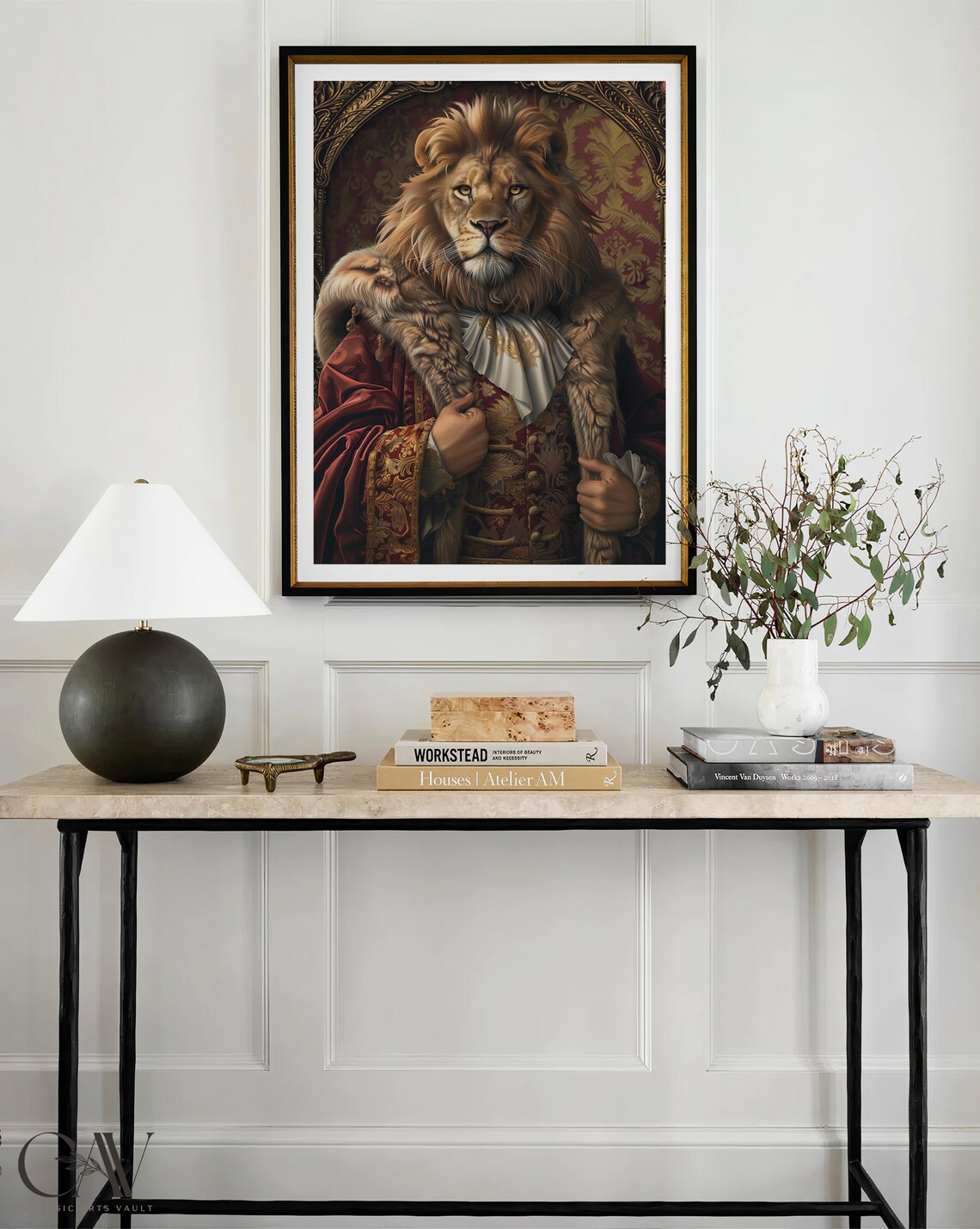 Lion King in Fur Trimmed Red Velvet Robe with Brocade Vest Portrait Poster - Image 3