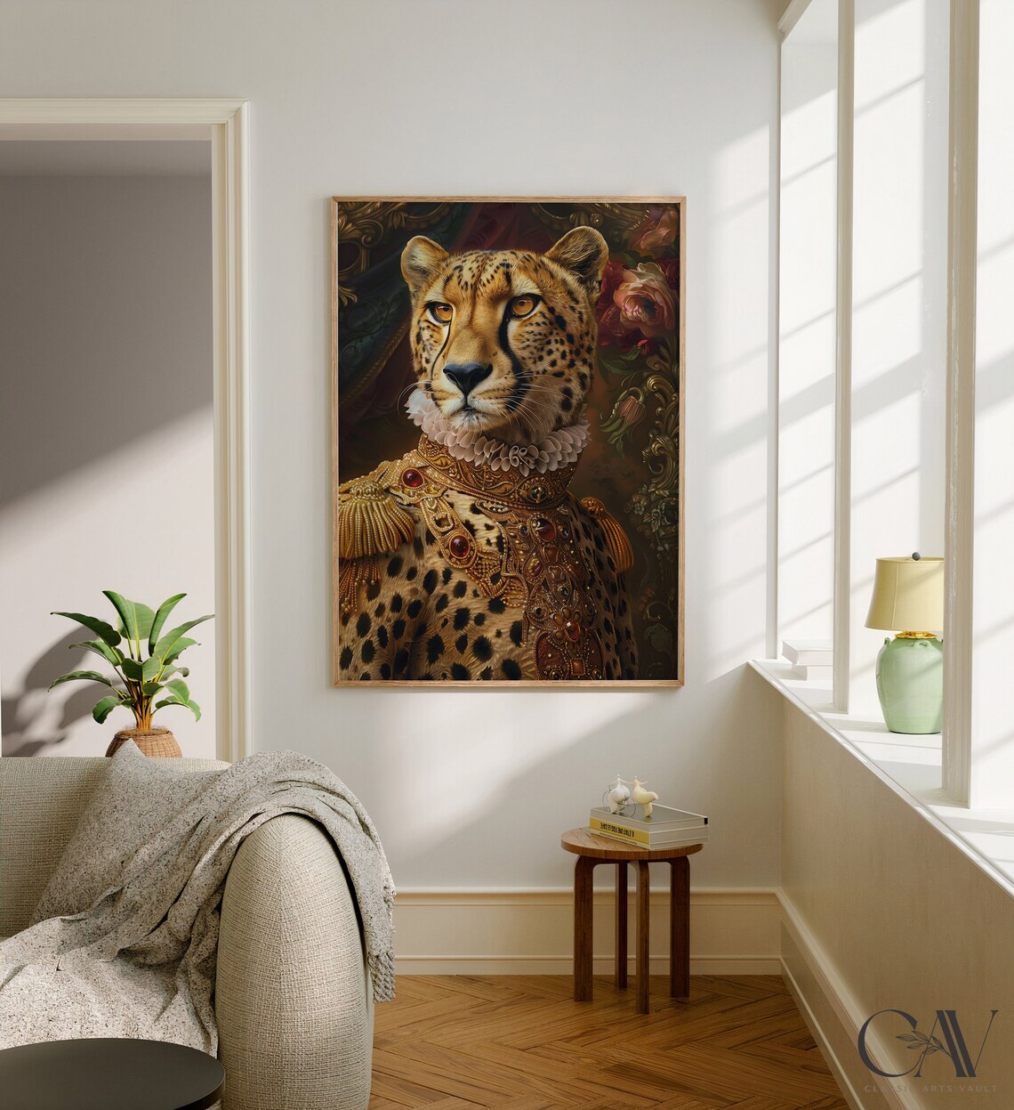 Cheetah in Jeweled Gold Brocade Armor Old Master Aristocrat Portrait Poster - Image 3