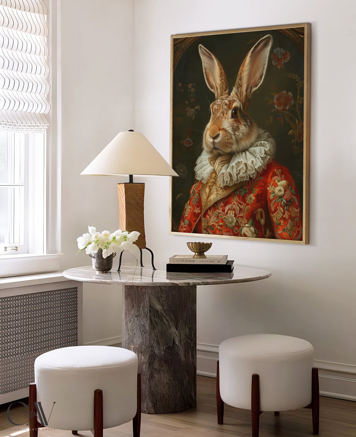 Noble Rabbit Renaissance Portrait Red Brocade Vintage Animal Poster - Image 4