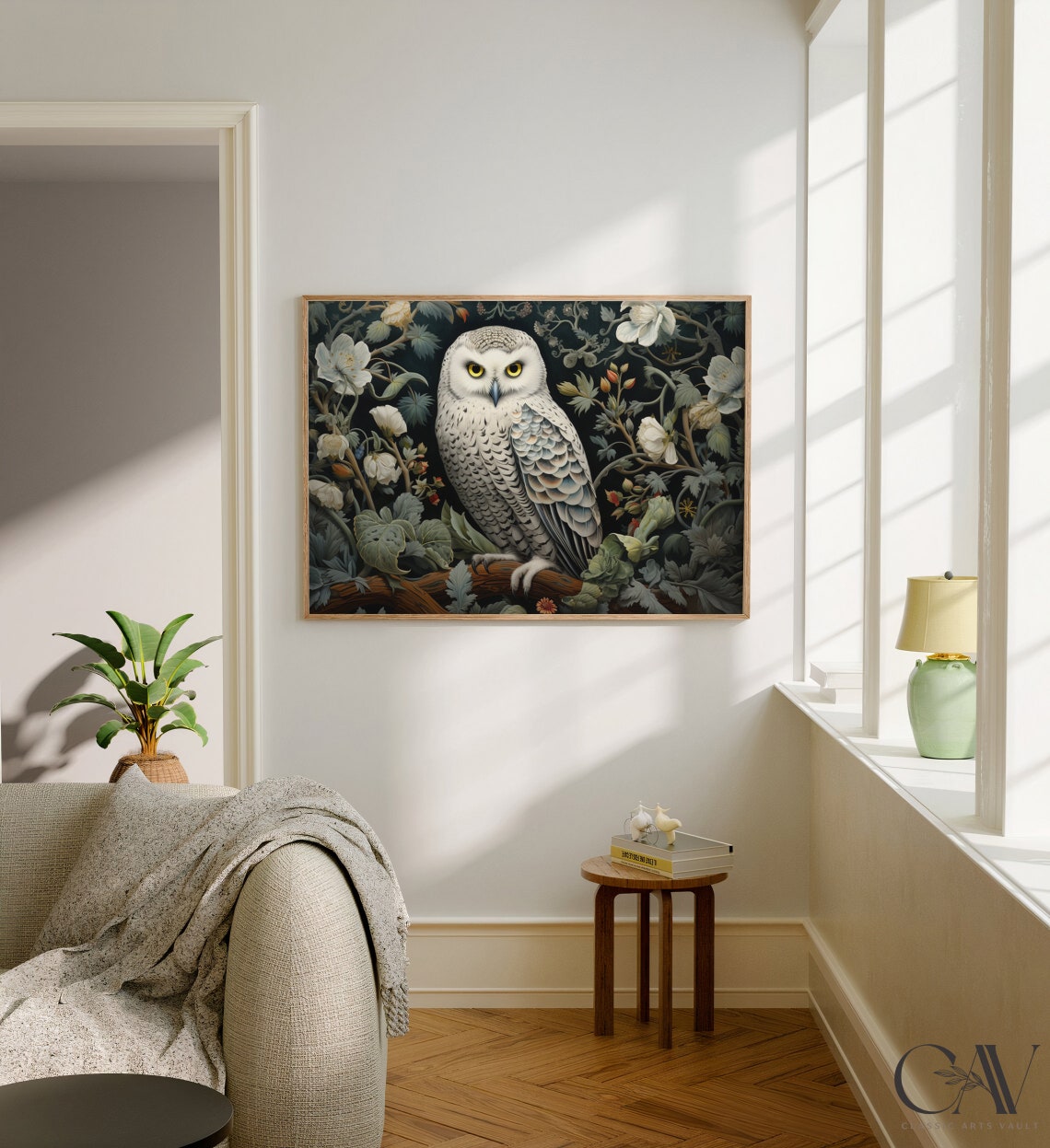 Snowy Owl Perched In Dark Floral Night Garden William Morris Poster - Image 2