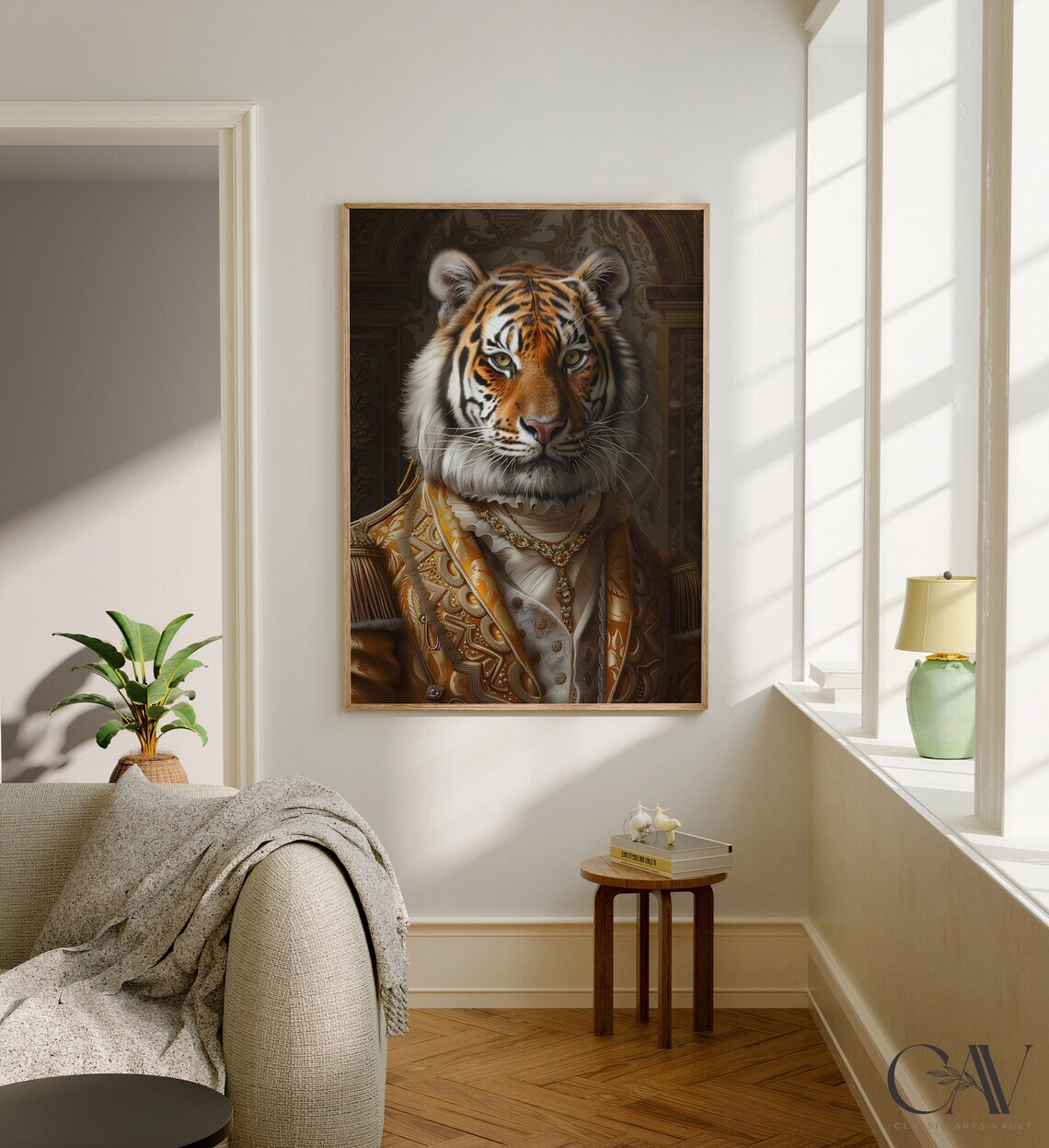 Tiger in Golden Royal Uniform with Jeweled Necklace Wall Art - Image 3