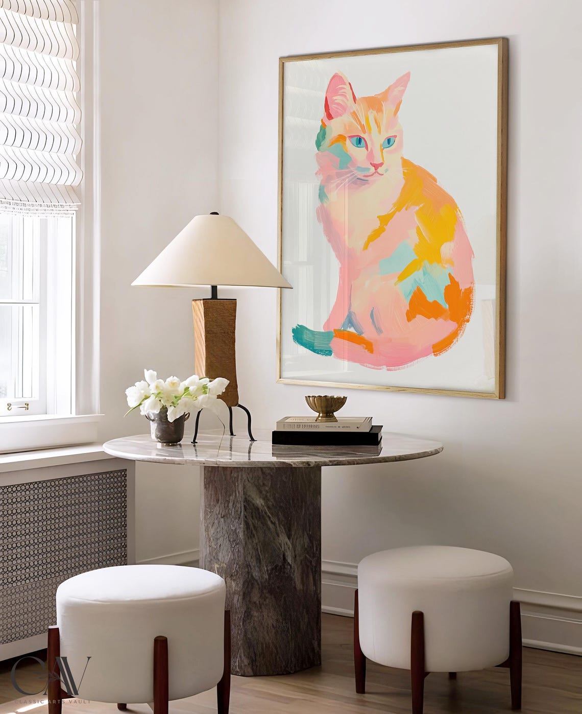 Pastel Rainbow Cat Painting Colorful Modern Pet Portrait Wall Art - Image 4