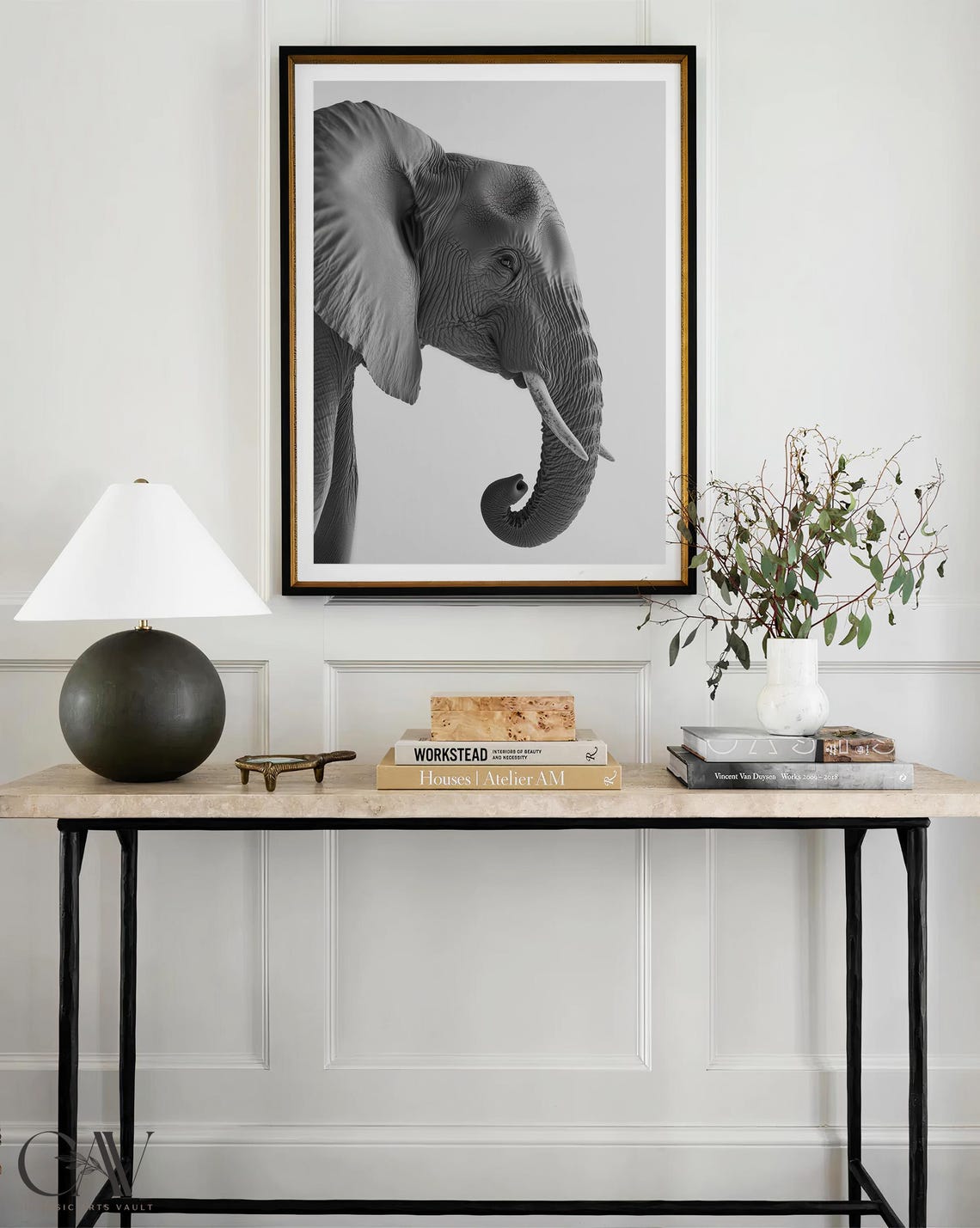 Black and White Elephant Head Profile Portrait Photography Poster - Image 3