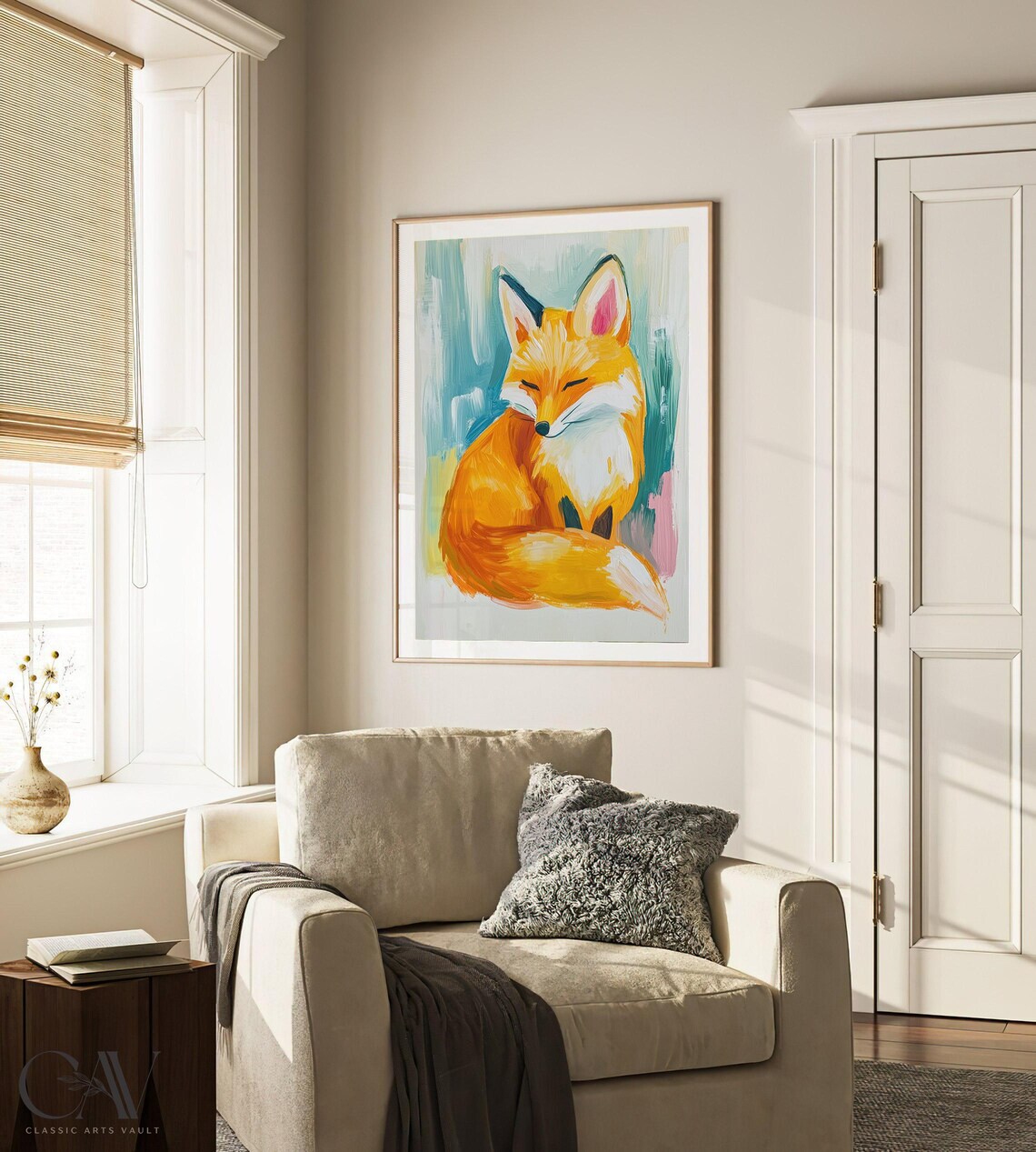 Sleeping Fox Colorful Portrait Modern Wildlife Animal Poster - Image 3