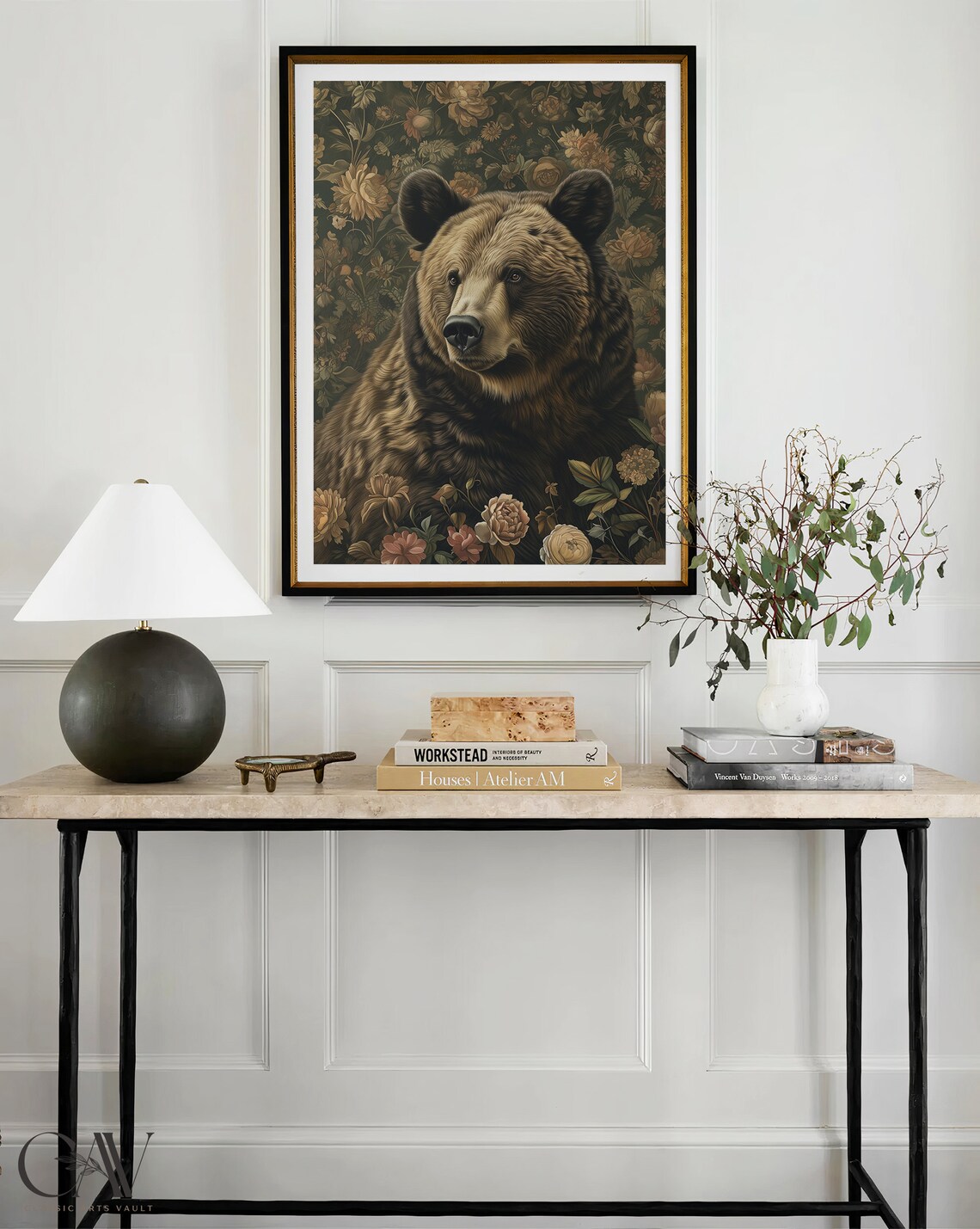 Brown Bear Portrait Golden Floral Vintage Botanical Art Poster - Image 4