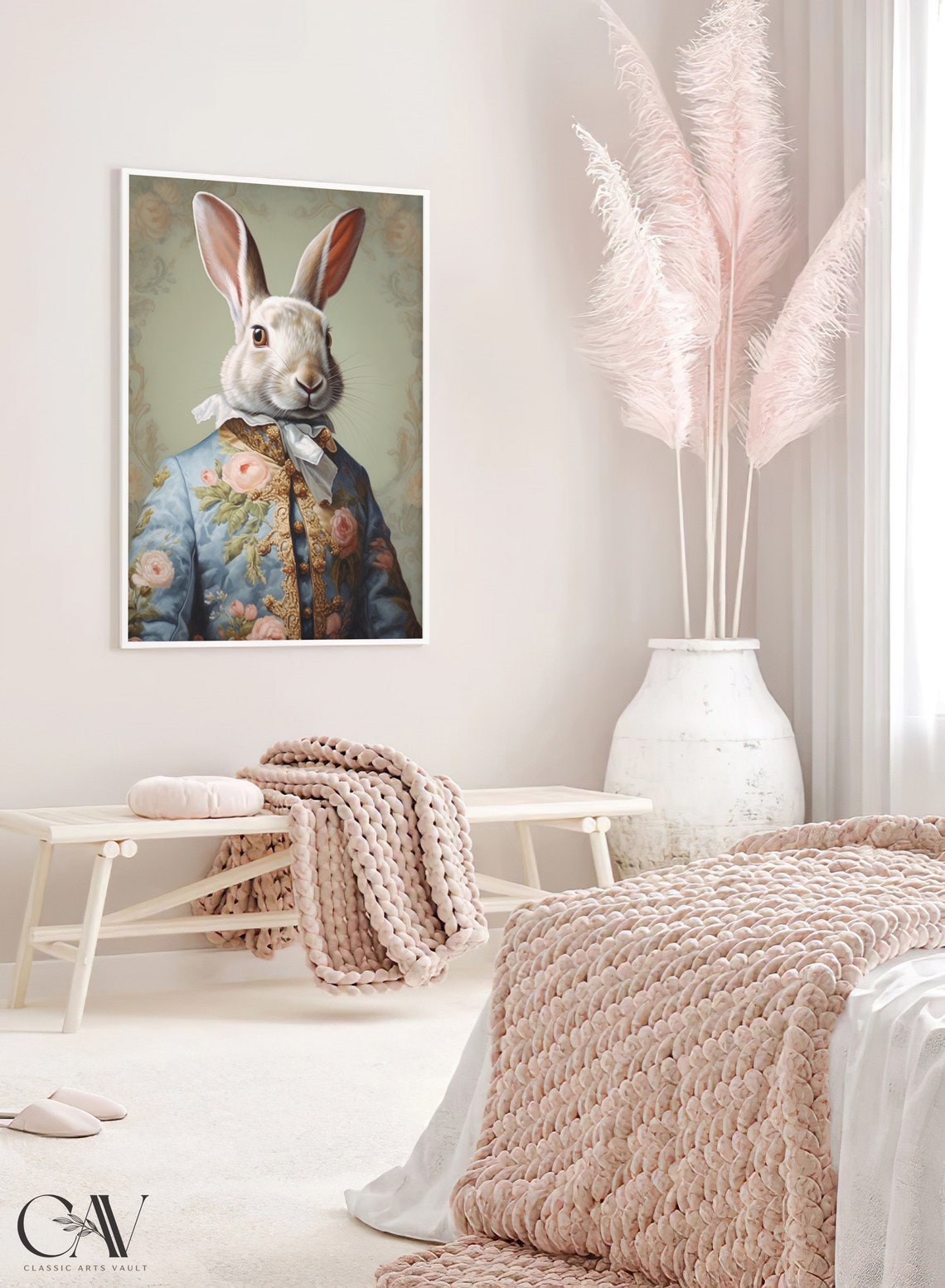 Royal White Rabbit Renaissance Portrait Fancy Blue Coat Wall Art - Image 2
