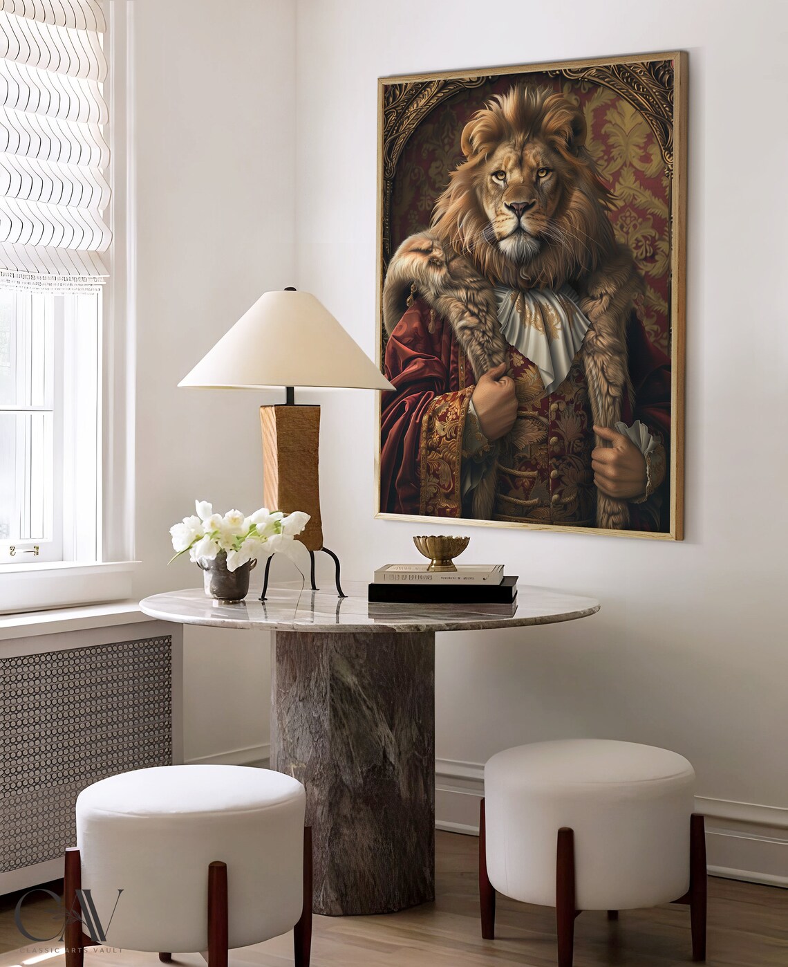 Lion King in Fur Trimmed Red Velvet Robe with Brocade Vest Portrait Poster - Image 4
