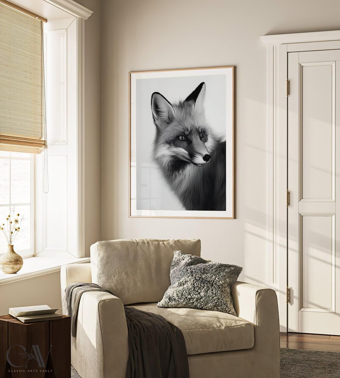 Black and White Fox Profile Close Up Wildlife Photography Poster - Image 3