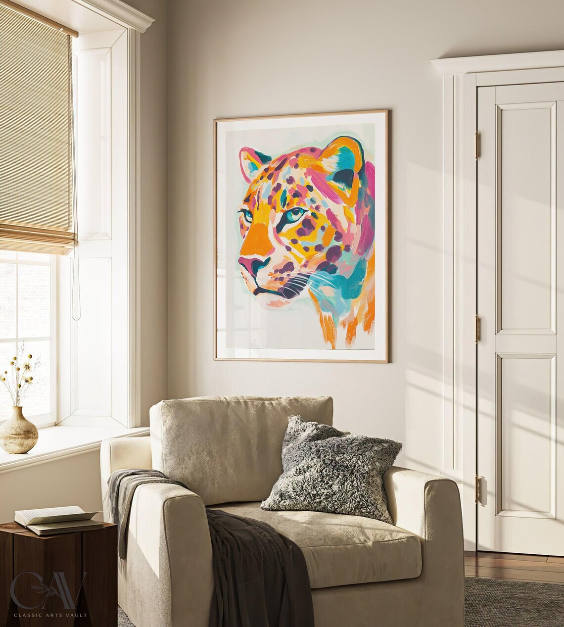 Bold Leopard Colorful Brushstroke Portrait Wild Big Cat Wall Art - Image 3