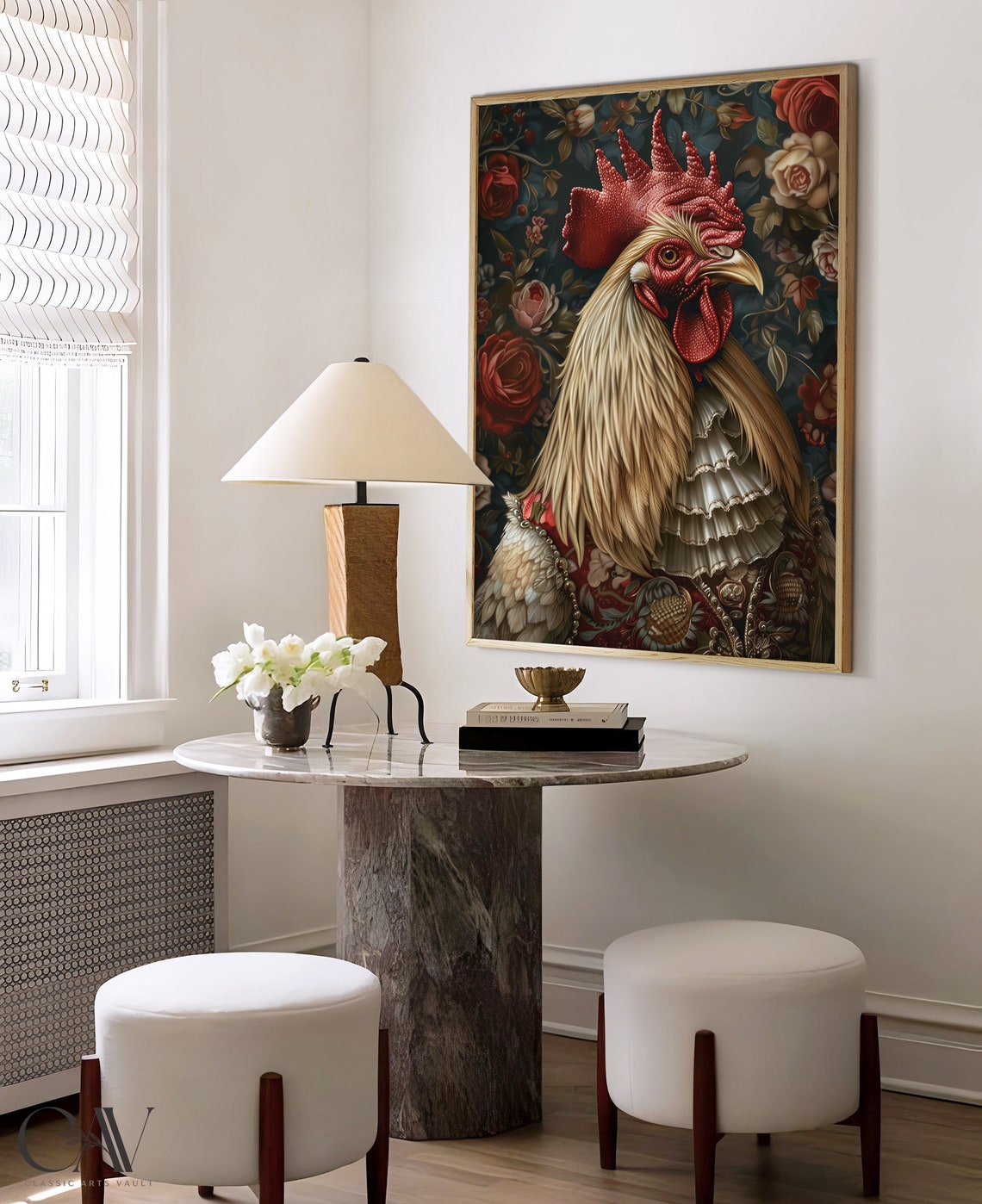 Rooster Royal Portrait Ruff Collar Brocade Vest Bird Wall Art - Image 4