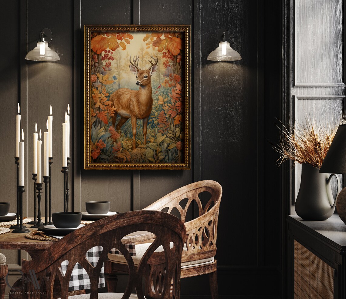 William Morris Inspired Deer Autumn Art Print - Image 2