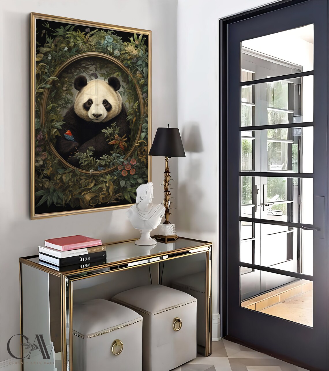 Giant Panda Portrait In Oval Frame Lush Jungle Garden Poster - Image 3