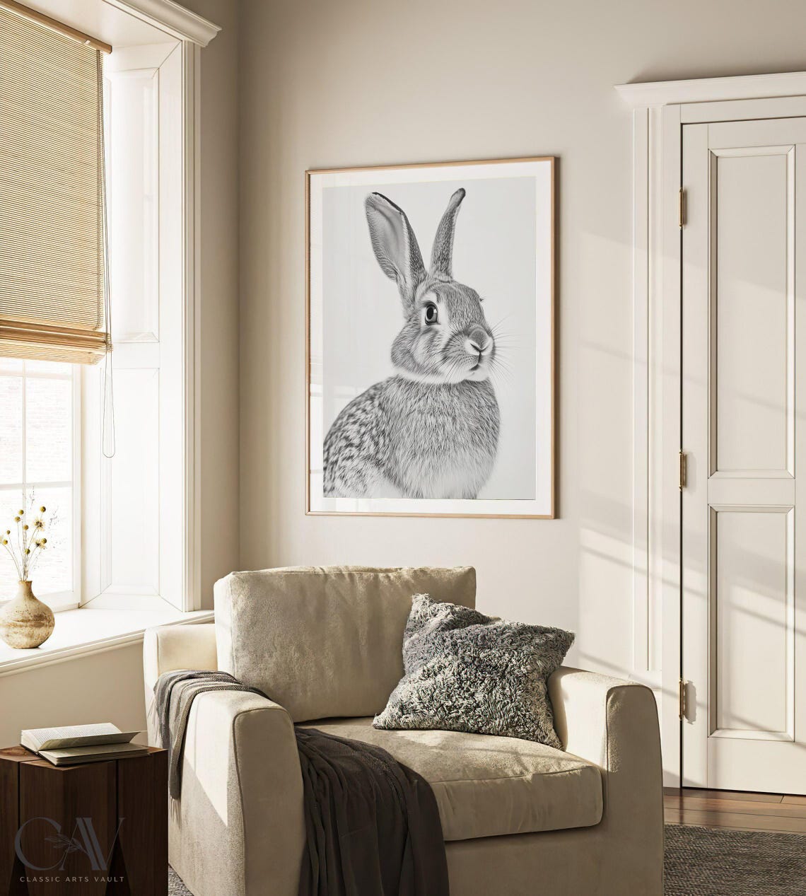 Black and White Hare Portrait Looking Aside Photography Poster - Image 3