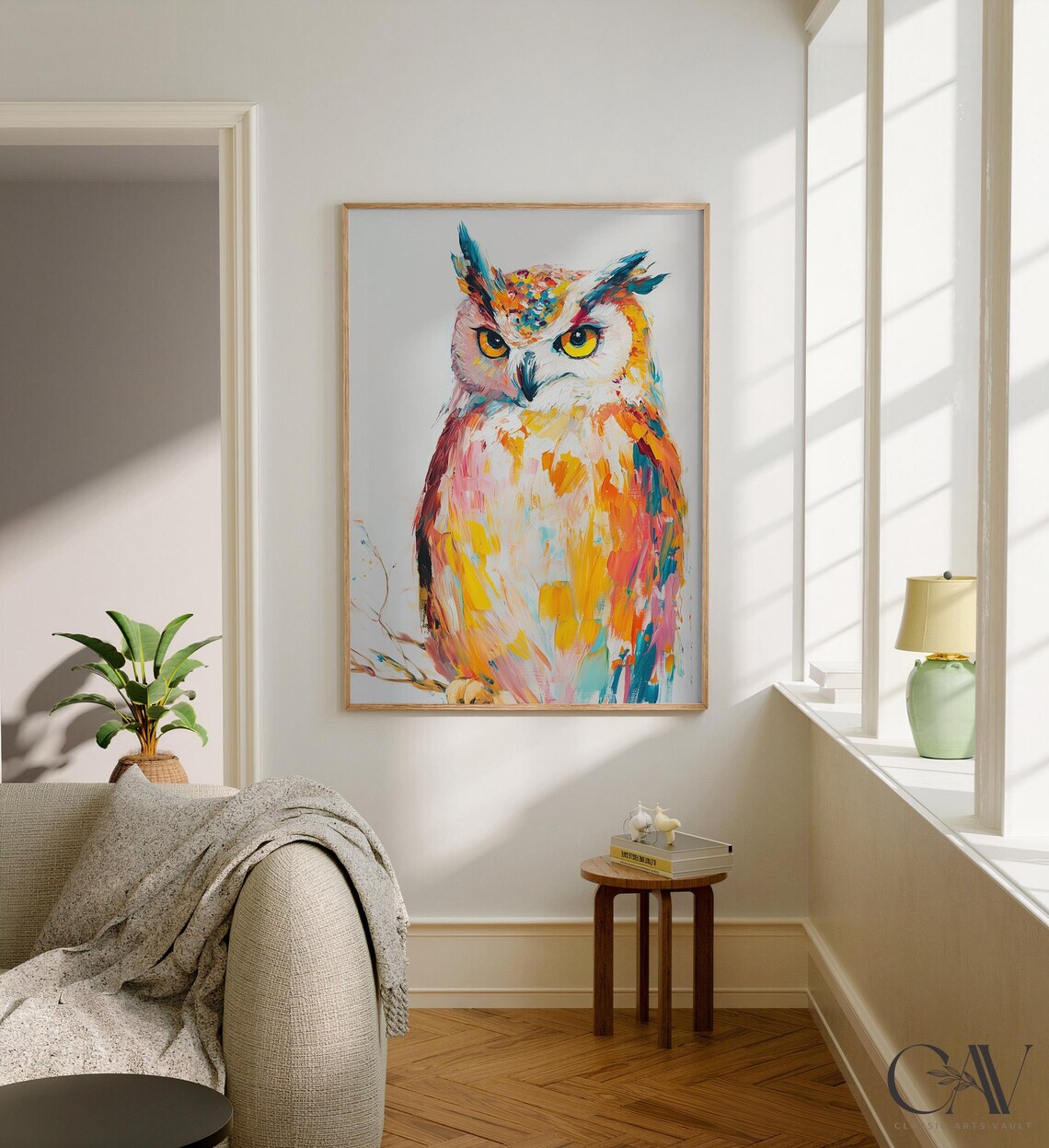 Great Horned Owl Colorful Brushstroke Portrait Wild Bird Wall Art - Image 2