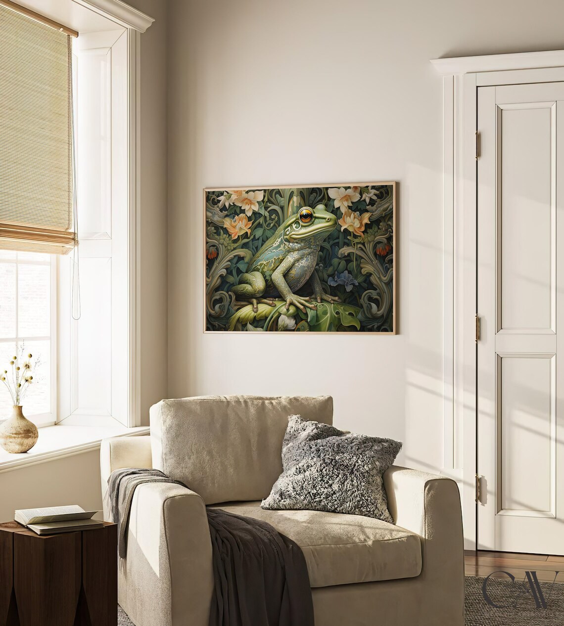 Green Frog Morris Style Botanical Vintage Woodland Art Poster - Image 3
