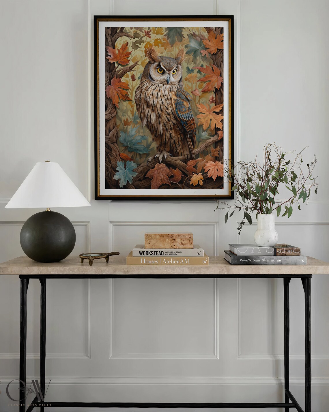 Owl Perched on Branch Among Autumn Leaves Fall Woodland Poster - Image 3