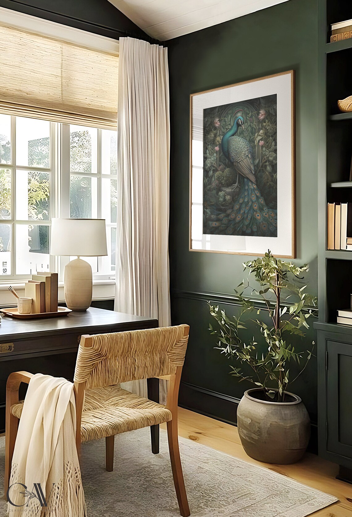 Peacock Standing Proud in Moody Dark Botanical Garden Poster - Image 4