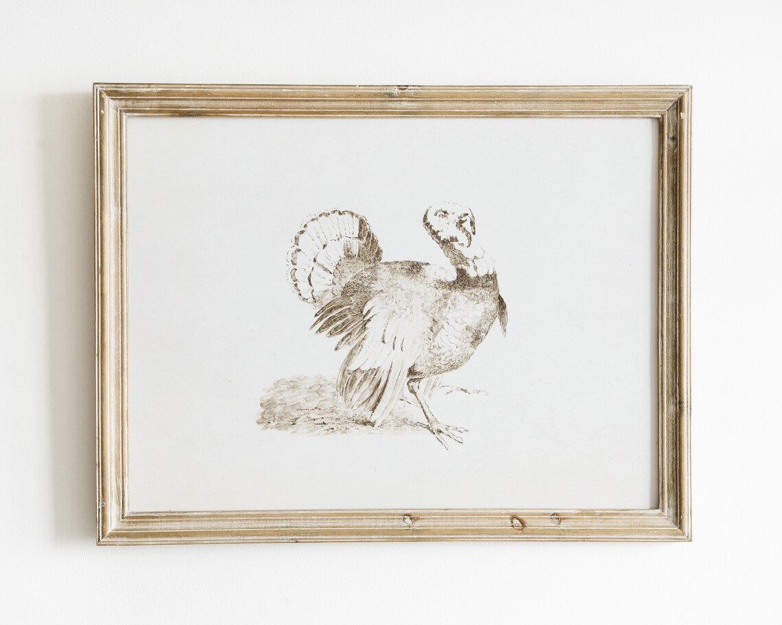 Vintage Thanksgiving Turkey Art Print, Farmhouse Decor
