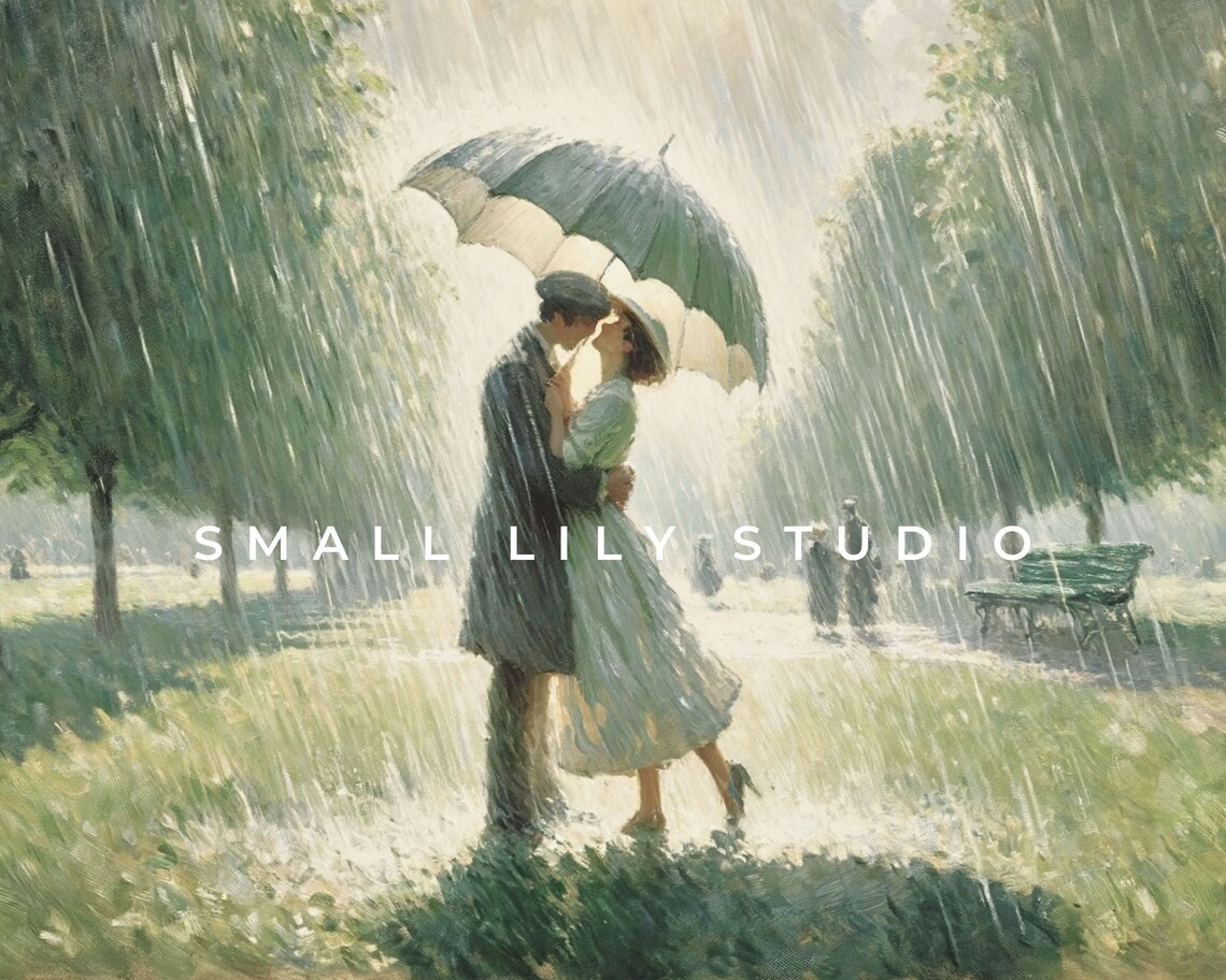 Couple In The Rain Romantic Wedding Anniversary Art Print - Image 4