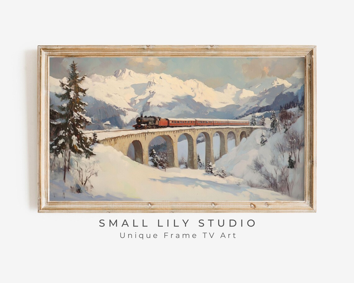 Winter Train Swiss Alps Landscape, Vintage Travel Poster