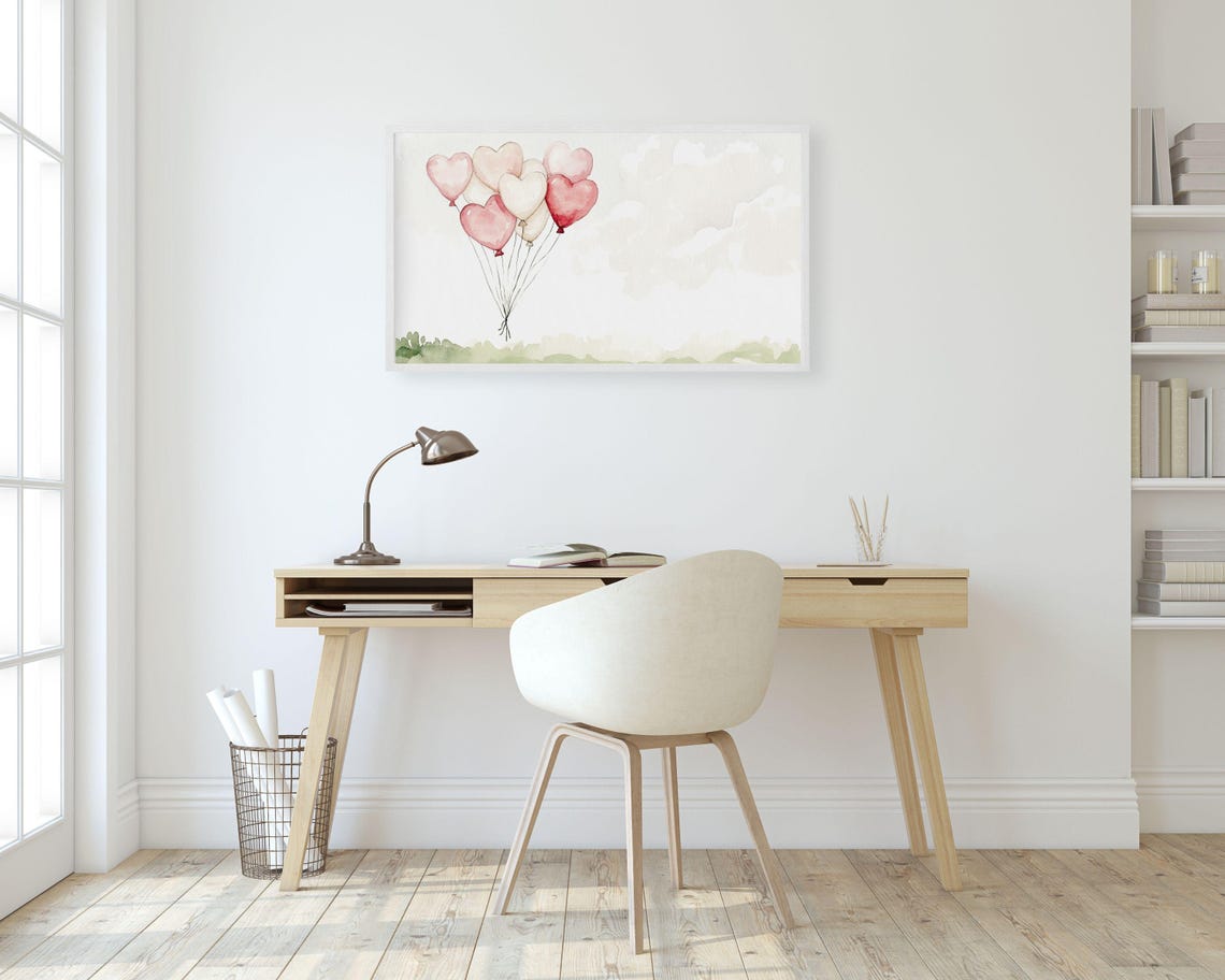 Frame Tv Art Pink And Red Heart Balloons Valentines Day Frame Tv Art Cute Watercolor Painting Birthday Vday Love Romantic Tv639 - Image 2