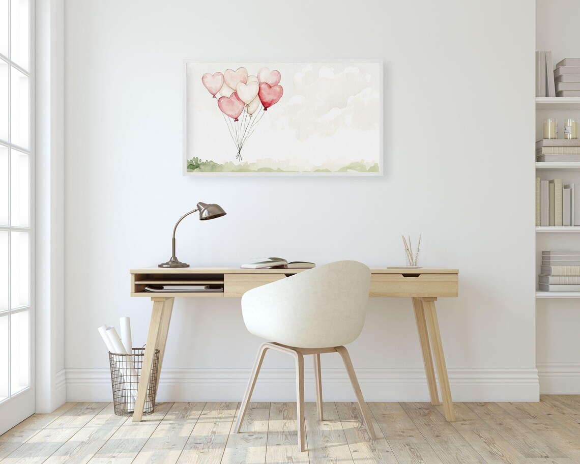 Watercolor Heart Balloons Pink Red Romantic Valentine Love Poster - Image 2