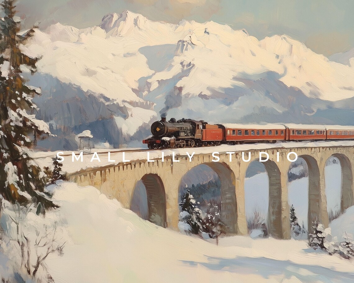 Winter Train Swiss Alps Landscape, Vintage Travel Poster - Image 4