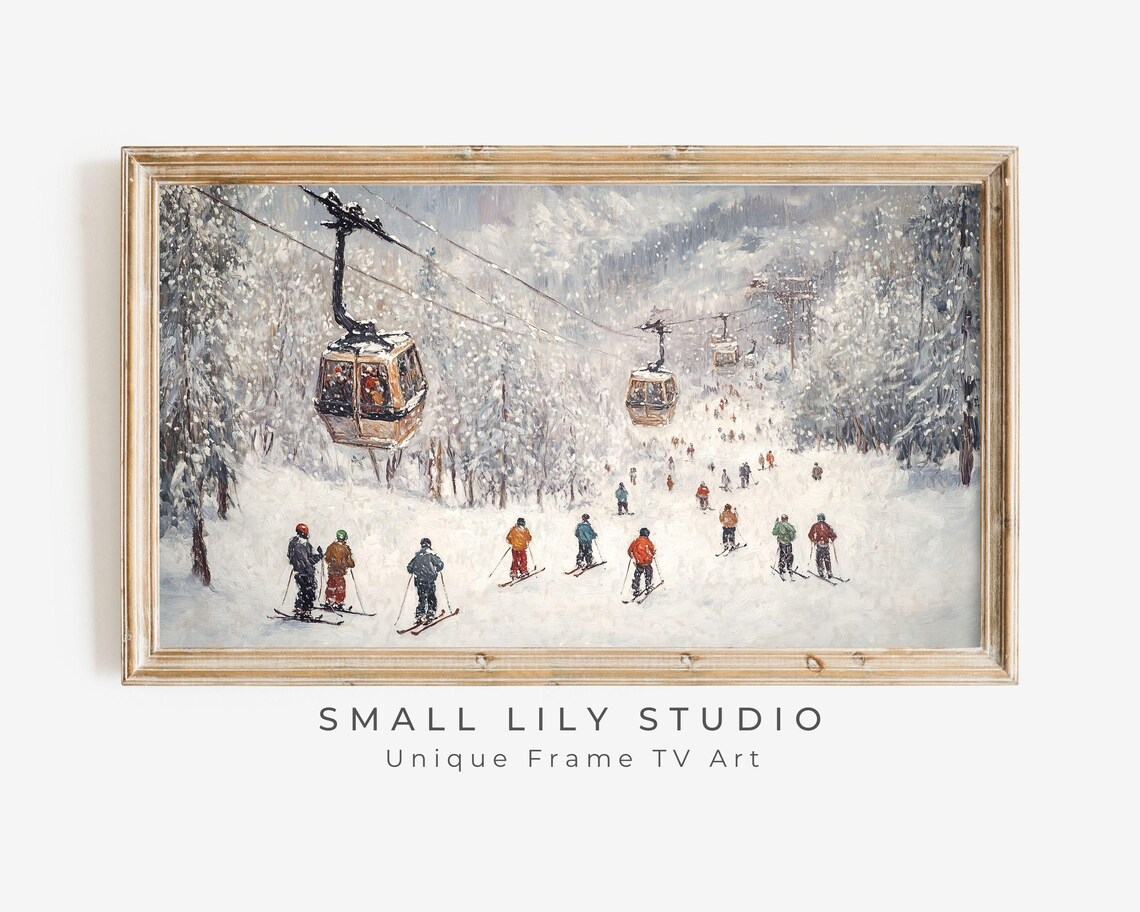 Gondolas on Ski Slopes Vintage Style Art Print