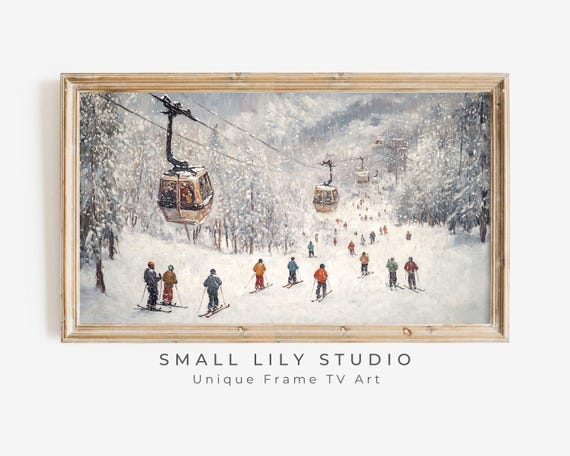 Gondolas on Ski Slopes Vintage Style Art Print