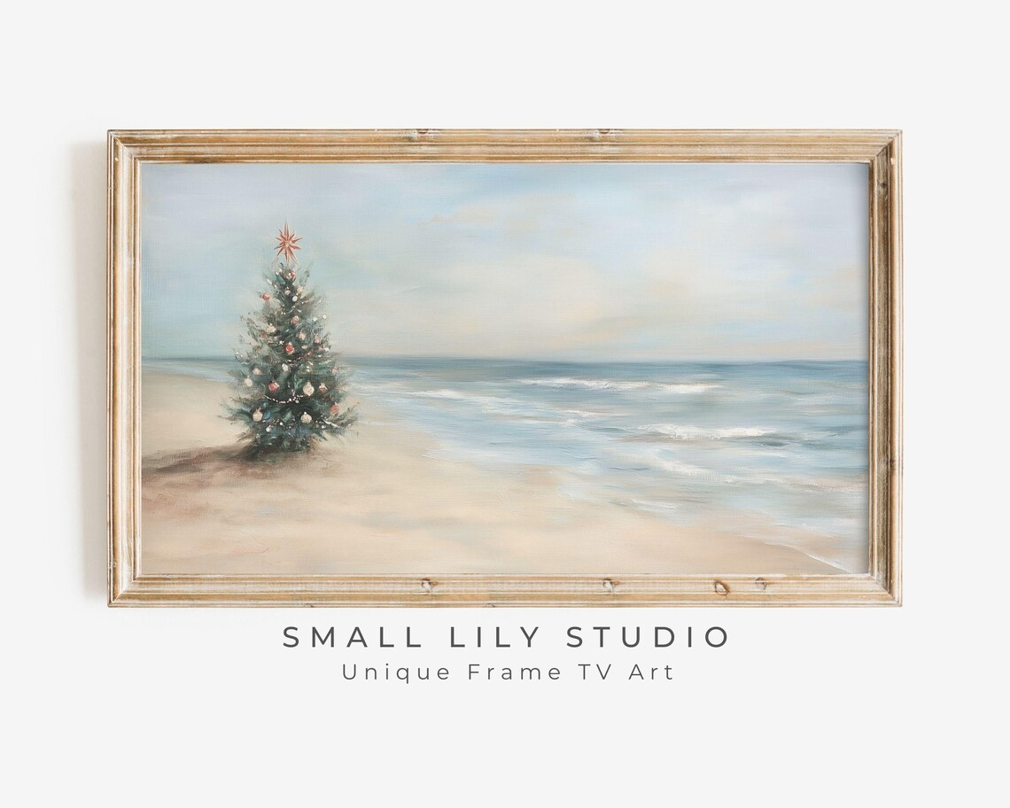 Christmas Tree On Beach Coastal Christmas Art Print