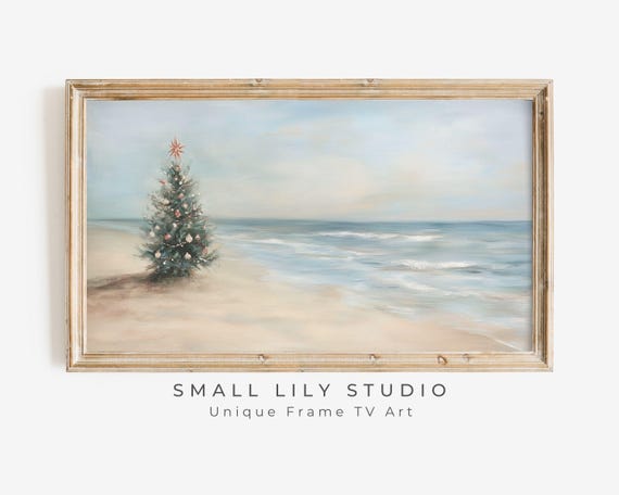 Christmas Tree On Beach Coastal Christmas Art Print