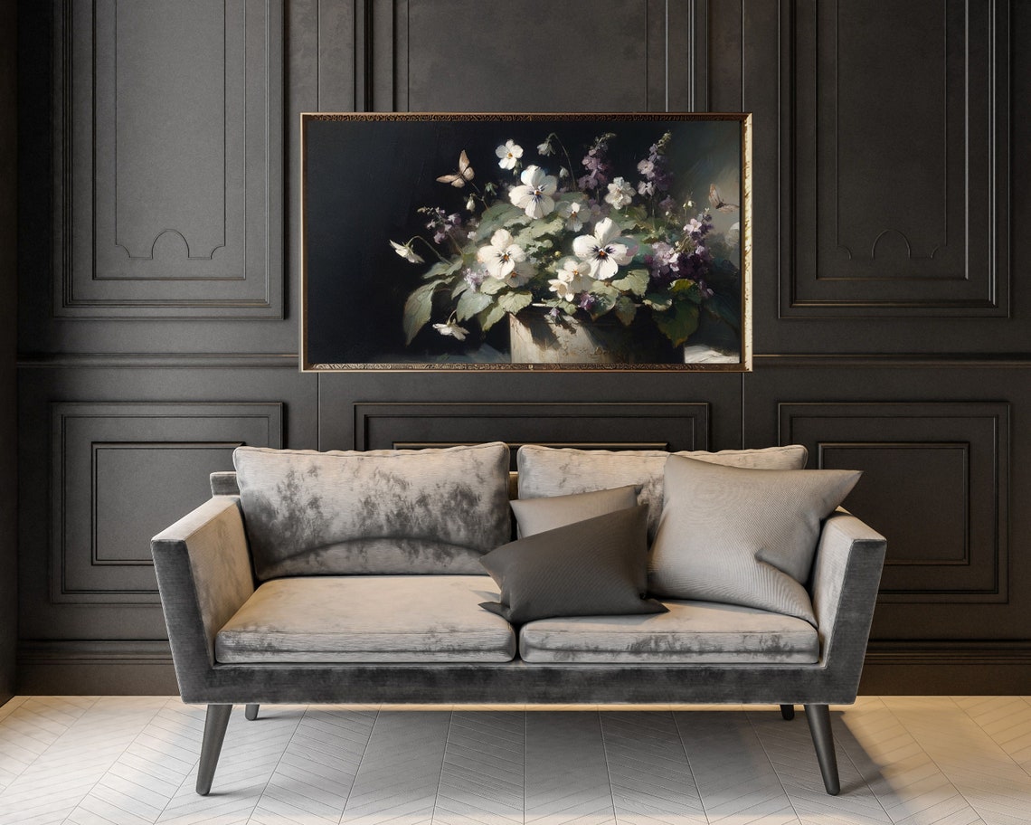 Frame Tv Art Moody Floral Still Life Frame Tv Art Vintage Style Flowers Violet Purple Dark Floral Tv Art Screensaver Tv244 - Image 2