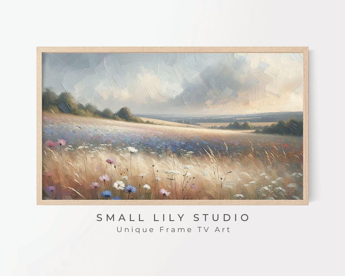Golden Sunset Wildflower Meadow Rolling Hills Pastel Landscape Poster - Image 2