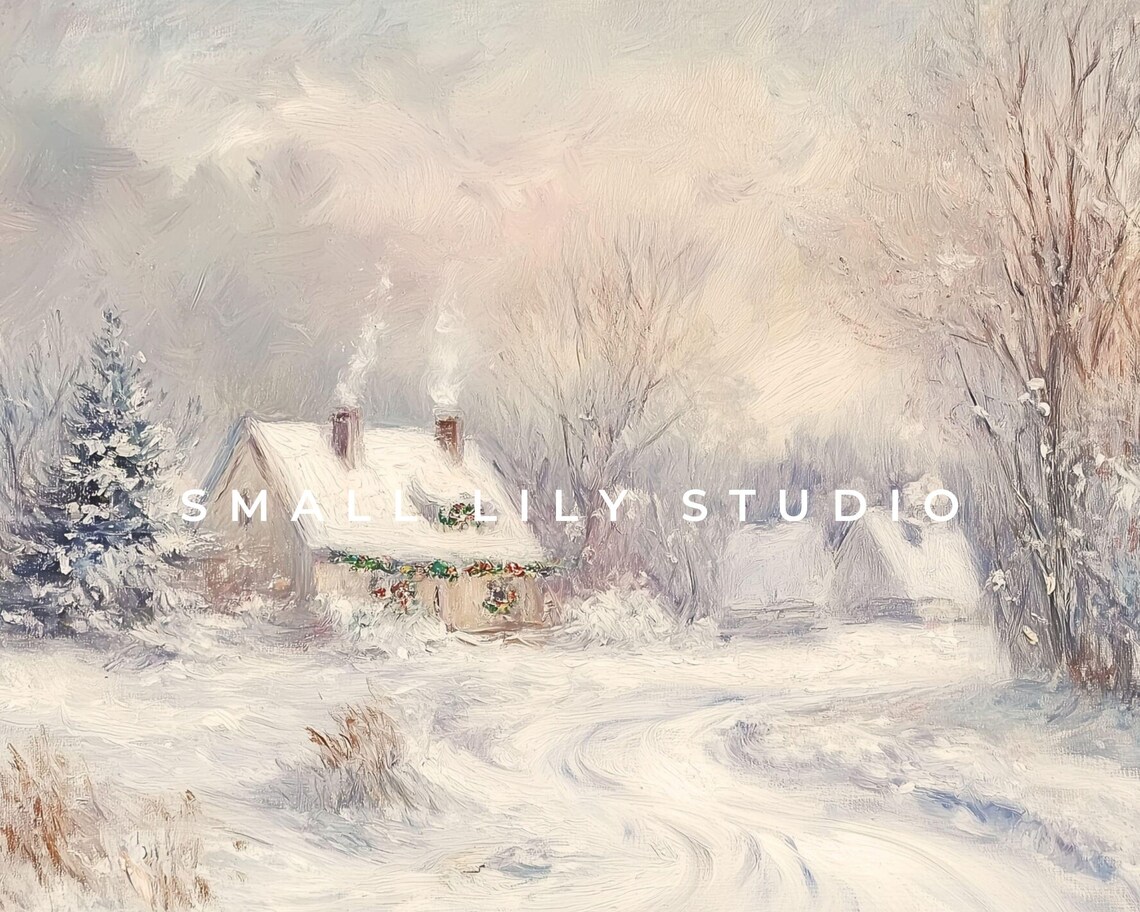 Cottage In Winter Landscape Vintage Style Art Print - Image 4