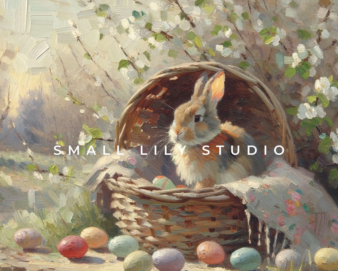 Easter Bunny in Basket Floral Spring Garden Vintage Rabbit Art Poster - Image 4