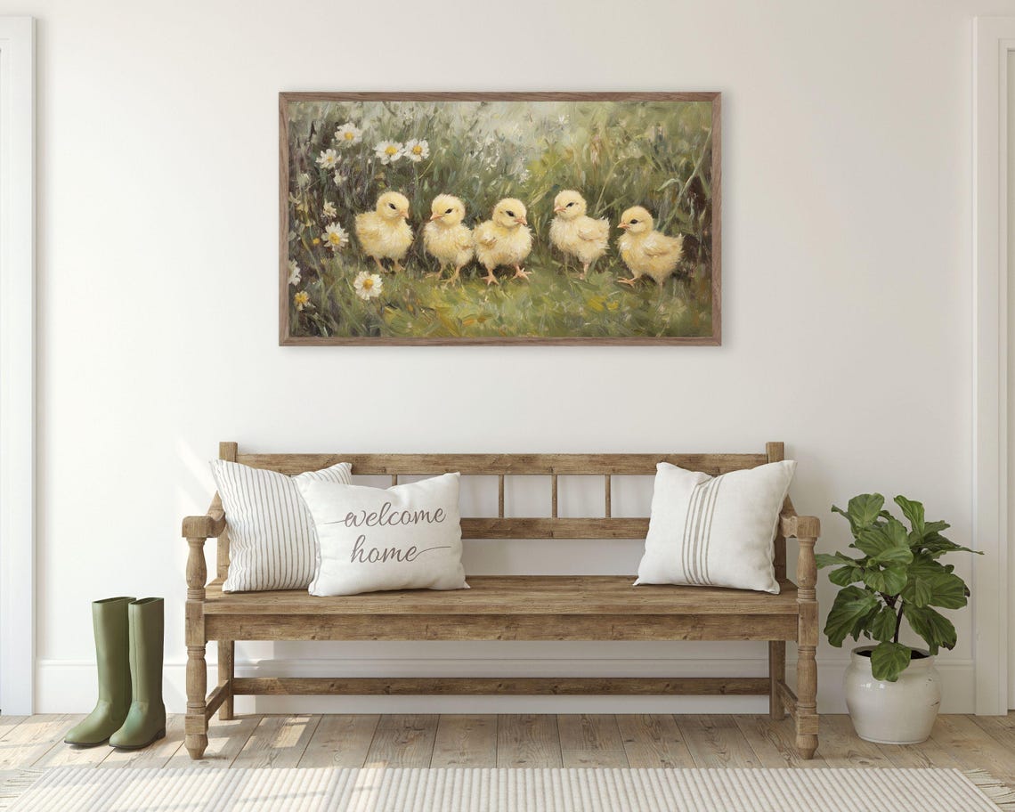 Five Yellow Baby Chicks In Daisy Field Easter Farmhouse Poster - Image 3