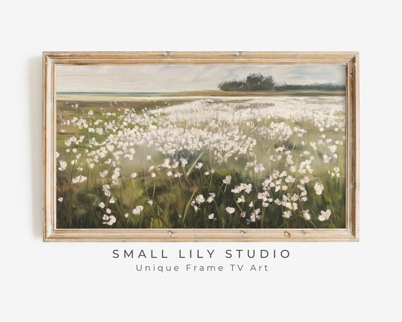 White Wildflower Field Summer Bloom Landscape Vintage Painterly Art Poster