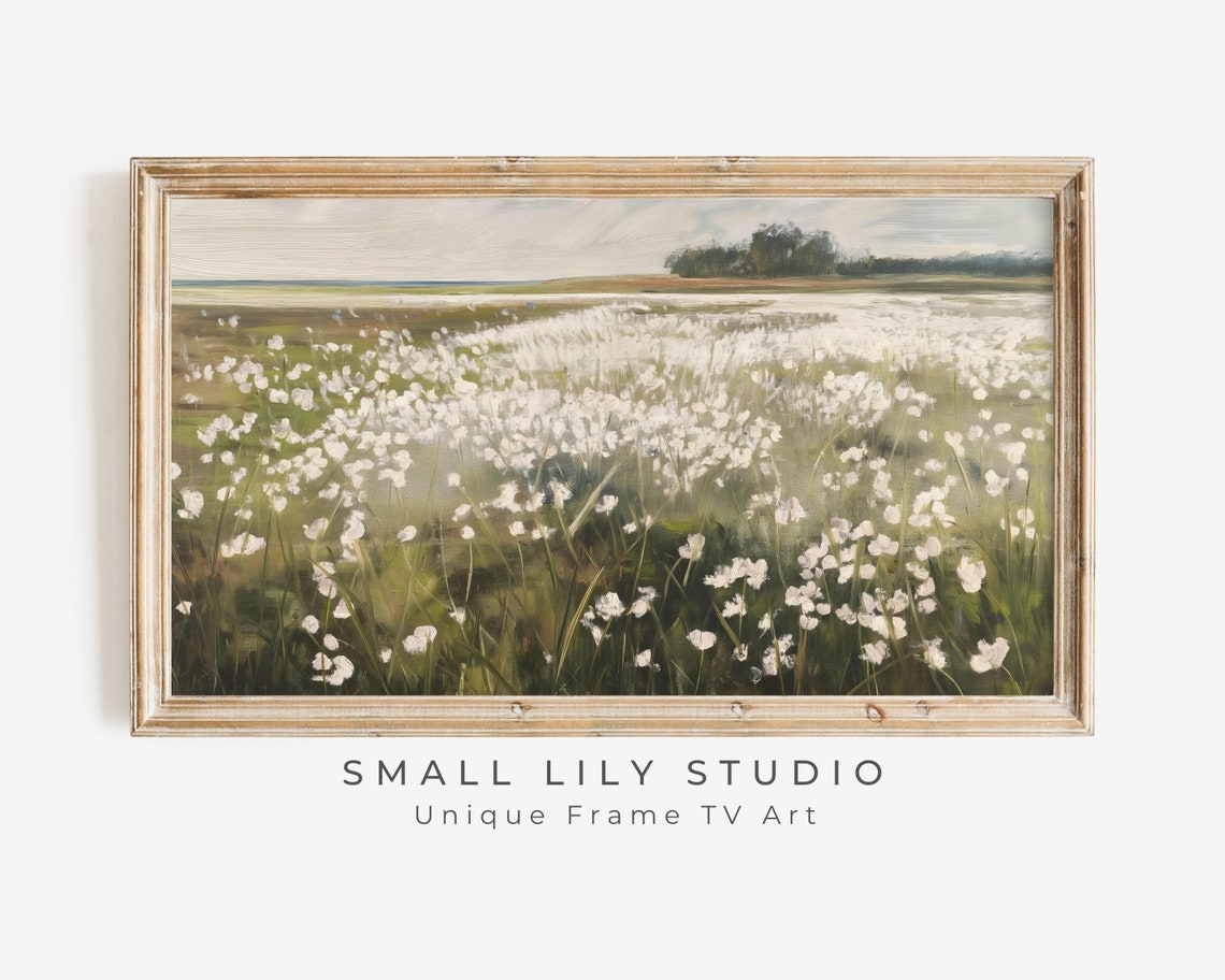 Summer Frame Tv Art White Wildflowers Spring Field Of Flowers Landscape Tv Art Frame Tv Art Abstract Sage Green Painting Tv325