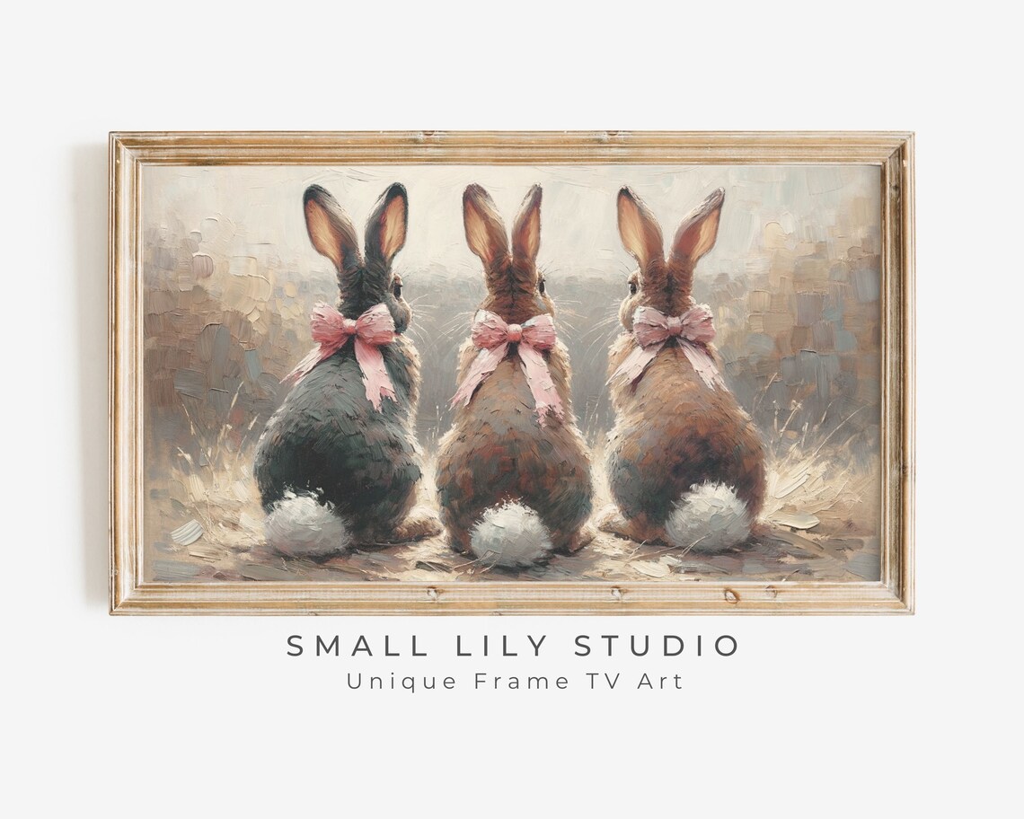 Bunnies With Pink Bows Easter Rabbit Art Print