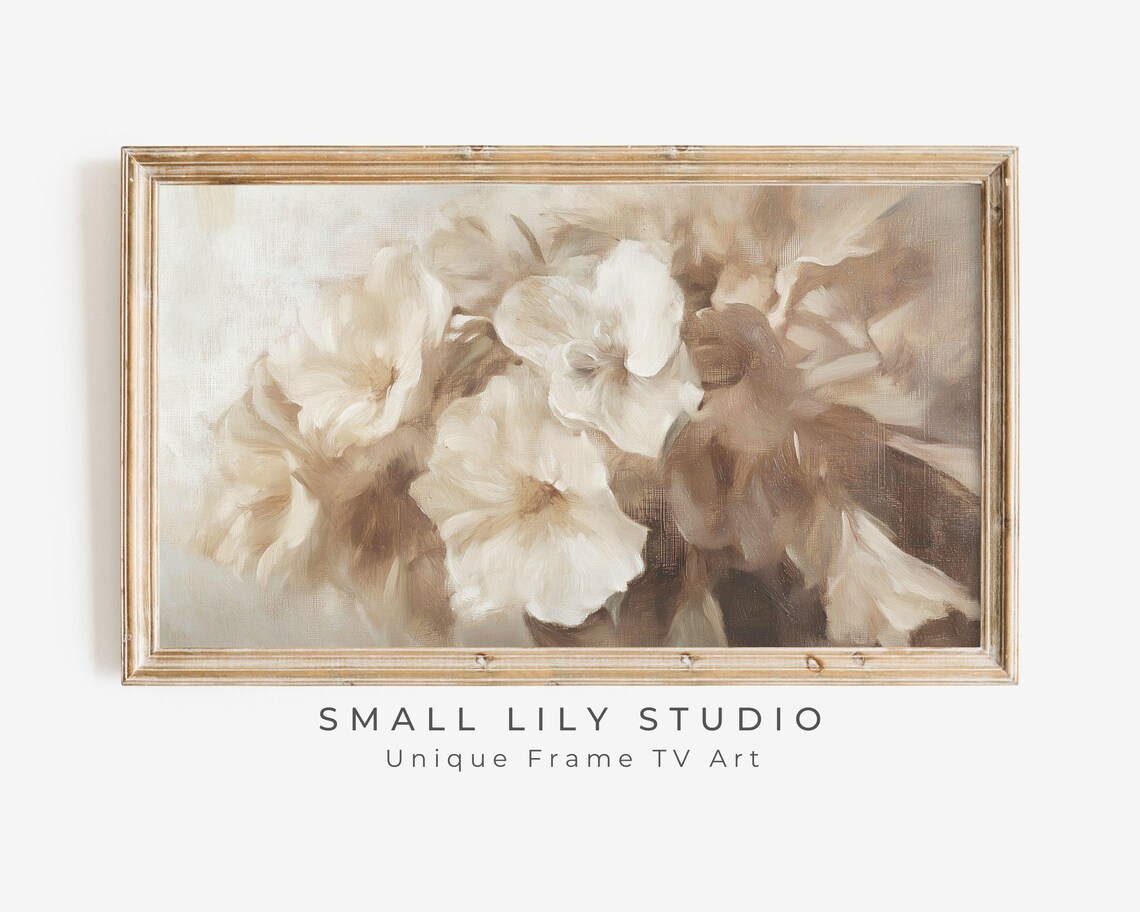 Cream And Beige Blossom Flowers Neutral Vintage Painting Poster