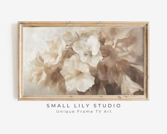 Cream And Beige Blossom Flowers Neutral Vintage Painting Poster