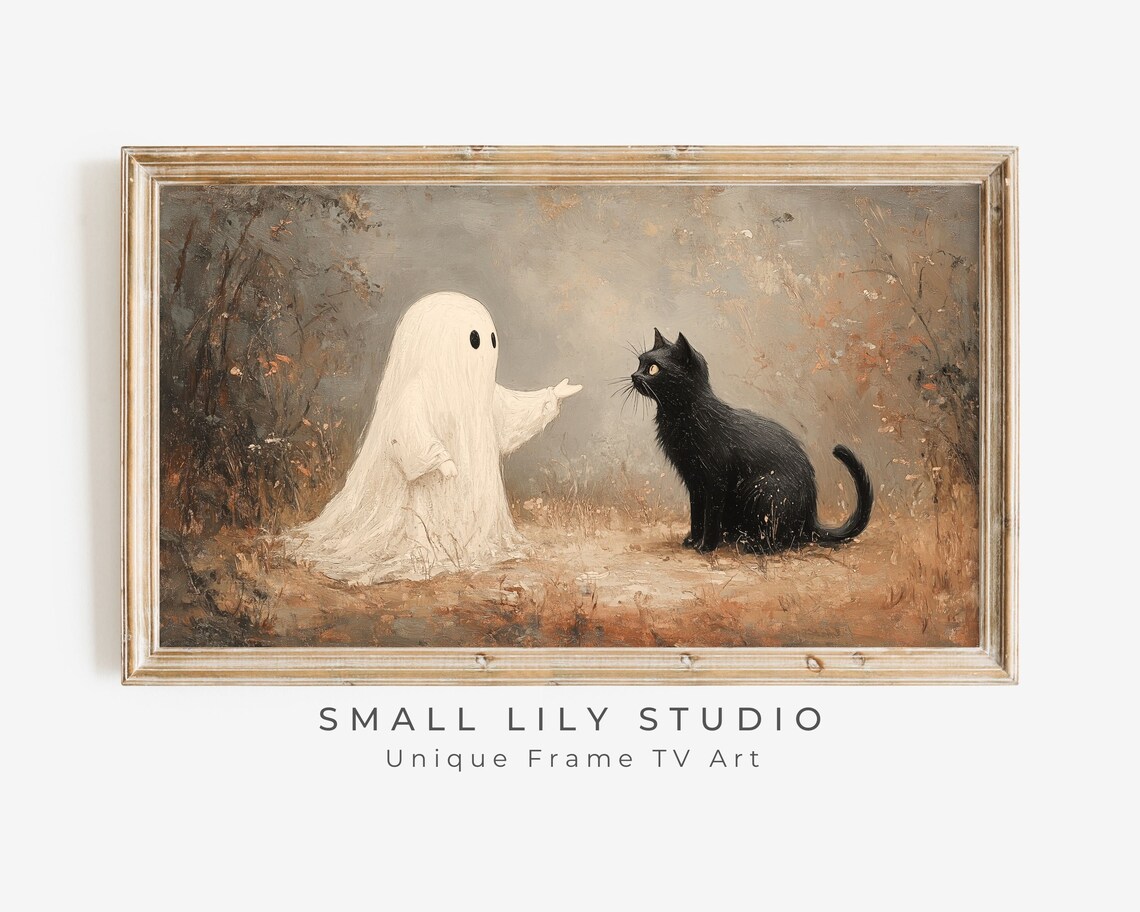 Halloween Ghost and Black Cat Vintage Style Poster