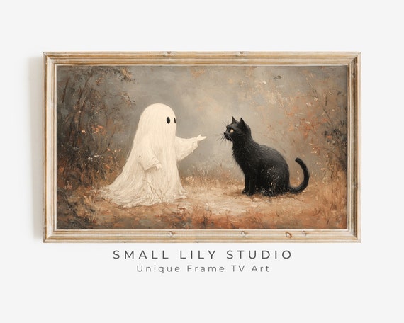 Halloween Ghost and Black Cat Vintage Style Poster