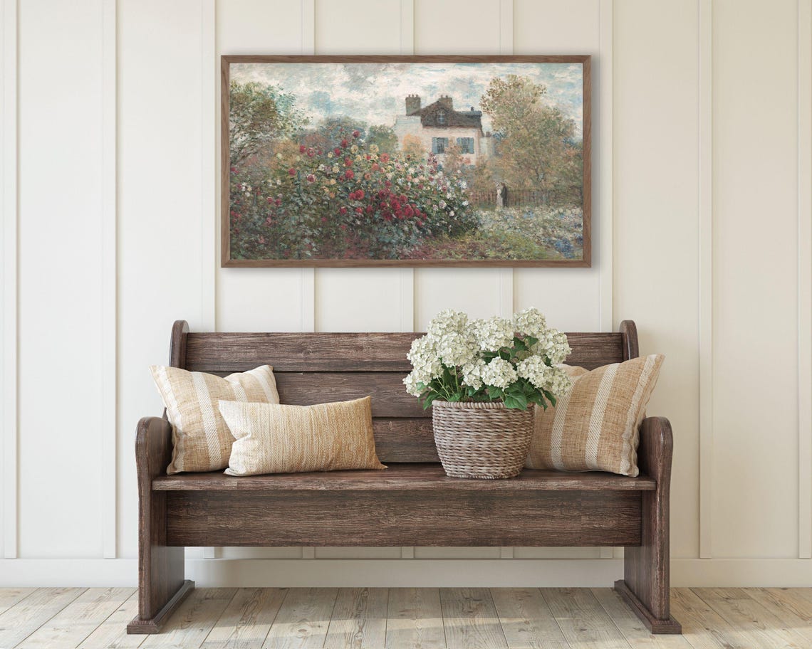 Frame Tv Art Rose Garden Vintage Painting Frame Tv Art Rustic Country Cottage Antique Moody Oil Painting Tv Screensaver Tv014 - Image 2